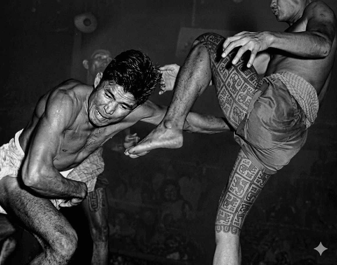 Lethwei bare-knuckle fighters in intense action